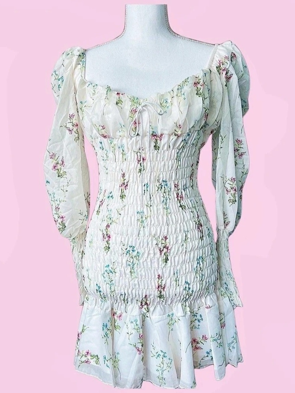 Floral Mini Dress in White Like New
